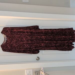 Boden Burgandy And Pink Floral Long Sleeve Tiered Maxi Dress With Elastic Cuffs